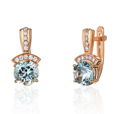 Серьги с топазом и  фианитом из красного золота 585 пробы фото