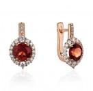 Серьги с гранатом и  фианитом из красного золота 585 пробы