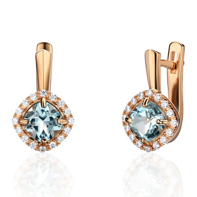 Серьги с топазом и  фианитом из красного золота 585 пробы фото