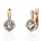 Серьги с топазом и  фианитом из красного золота 585 пробы