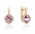 Серьги с аметистом и  фианитом из красного золота 585 пробы