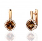 Серьги с раухтопазом и  фианитом из красного золота 585 пробы