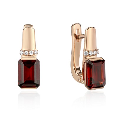 Серьги с гранатом и  фианитом из красного золота 585 пробы фото