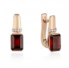 Серьги с гранатом и  фианитом из красного золота 585 пробы