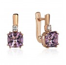 Серьги с аметистом и  фианитом из красного золота 585 пробы