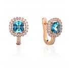 Серьги с топазом и  фианитом из красного золота 585 пробы