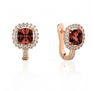 Серьги с гранатом и  фианитом из красного золота 585 пробы