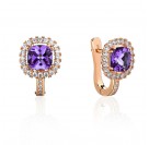 Серьги с аметистом и  фианитом из красного золота 585 пробы
