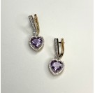 Серьги с аметистом и  фианитом из красного золота 585 пробы