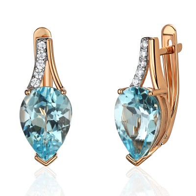 Серьги с топазом и  фианитом из красного золота 585 пробы фото