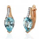 Серьги с топазом и  фианитом из красного золота 585 пробы