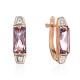 Серьги с аметистом и  фианитом из красного золота 585 пробы
