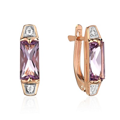 Серьги с аметистом и  фианитом из красного золота 585 пробы фото