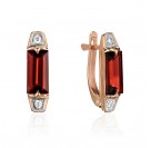 Серьги с гранатом и  фианитом из красного золота 585 пробы