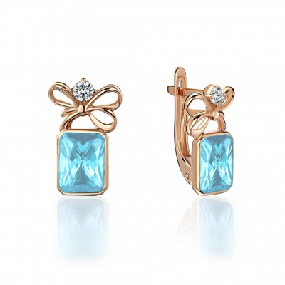 Серьги с топазом и  фианитом из красного золота 585 пробы фото