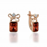 Серьги с гранатом и  фианитом из красного золота 585 пробы фото