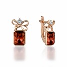 Серьги с гранатом и  фианитом из красного золота 585 пробы