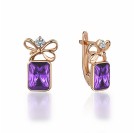 Серьги с аметистом и  фианитом из красного золота 585 пробы