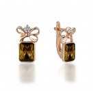 Серьги с раухтопазом и  фианитом из красного золота 585 пробы