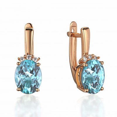 Серьги с топазом и  фианитом из красного золота 585 пробы фото