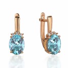 Серьги с топазом и  фианитом из красного золота 585 пробы