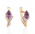 Серьги с аметистом и  фианитом из красного золота 585 пробы