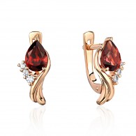 Серьги с гранатом и  фианитом из красного золота 585 пробы фото
