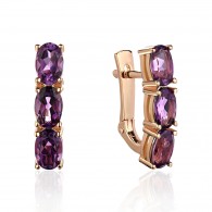 Серьги с аметистом из красного золота 585 пробы фото