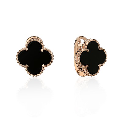 Серьги с агатом из красного золота 585 пробы фото