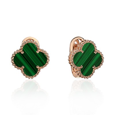 Серьги с малахитом из красного золота 585 пробы фото