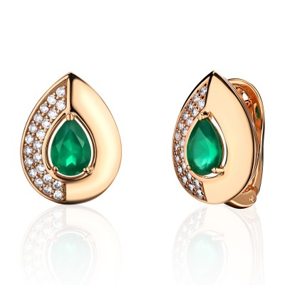 Серьги с агатом и  фианитом из красного золота 585 пробы фото