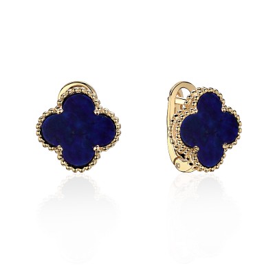 Серьги с лазуритом из желтого золота 585 пробы фото