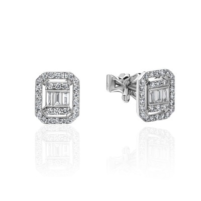 Серьги с бриллиантом из белого золота 585 пробы фото