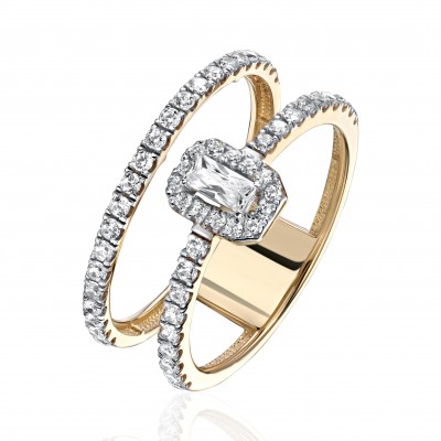 Кольцо с бриллиантом и сапфиром из желтого золота 585 пробы фото