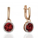 Серьги с гранатом и  фианитом из красного золота 585 пробы