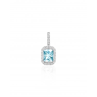 Подвеска с бриллиантом и аквамарином из белого золота 585 пробы фото