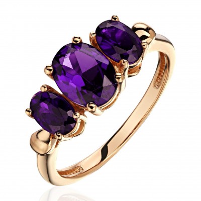 Кольцо с аметистом из красного золота 585 пробы фото