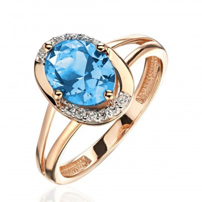 Кольцо с топазом и  фианитом из красного золота 585 пробы фото