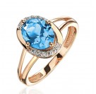 Кольцо с топазом и  фианитом из красного золота 585 пробы