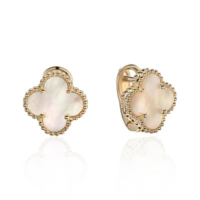 Серьги с перламутром из желтого золота 585 пробы фото