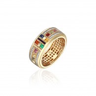 Кольцо с бриллиантом, сапфиром, изумрудом и эмалью из желтого золота 585 пробы фото