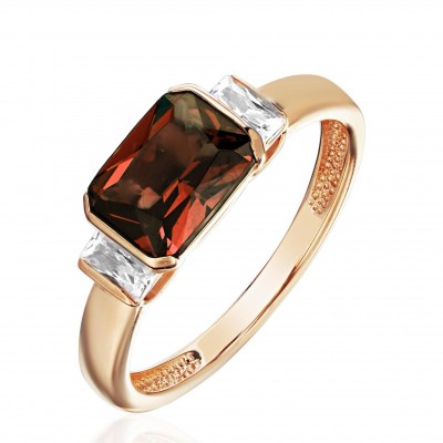 Кольцо с гранатом и  фианитом из красного золота 585 пробы фото