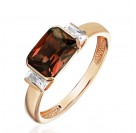 Кольцо с гранатом и  фианитом из красного золота 585 пробы
