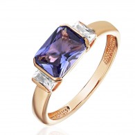 Кольцо с аметистом и  фианитом из красного золота 585 пробы фото