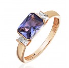 Кольцо с аметистом и  фианитом из красного золота 585 пробы