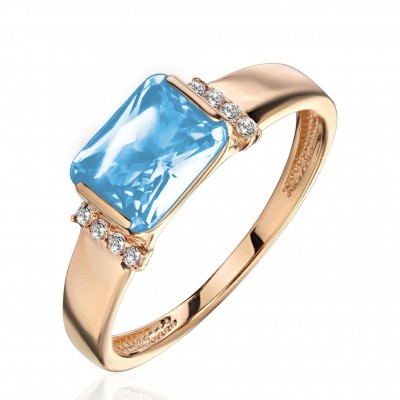 Кольцо с топазом и  фианитом из красного золота 585 пробы фото