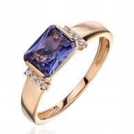 Кольцо с аметистом и  фианитом из красного золота 585 пробы фото