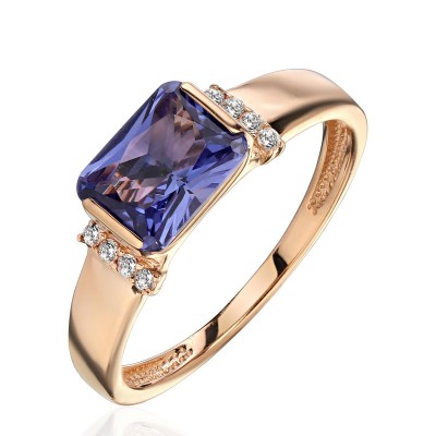 Кольцо с аметистом и  фианитом из красного золота 585 пробы фото