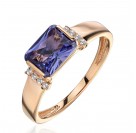 Кольцо с аметистом и  фианитом из красного золота 585 пробы