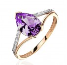 Кольцо с аметистом и  фианитом из красного золота 585 пробы
